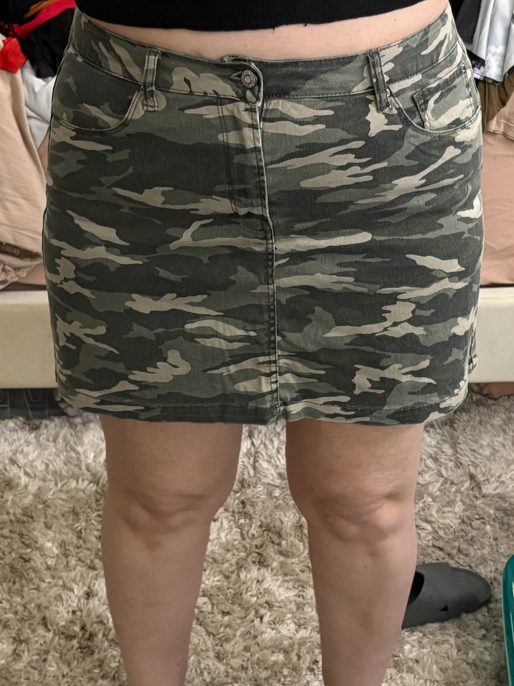 Kensie Olive Camo Denim Mini Skirt